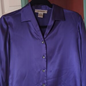 Alfani Purple Silk Button-Up Shirt women's 4